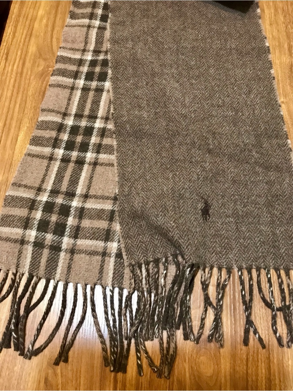 Polo by Ralph Lauren Brown Plaid Reversible Italian Wool Scarf NWT - Picture 5 of 8